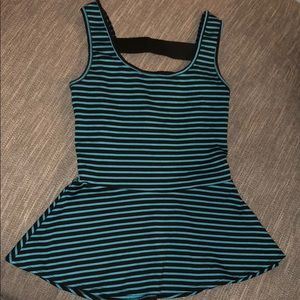 Black & Teal Stripe Peplum Top